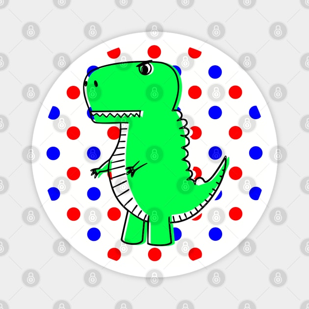 Green Dinosaur Red Blue Polka Dots Magnet by Braznyc